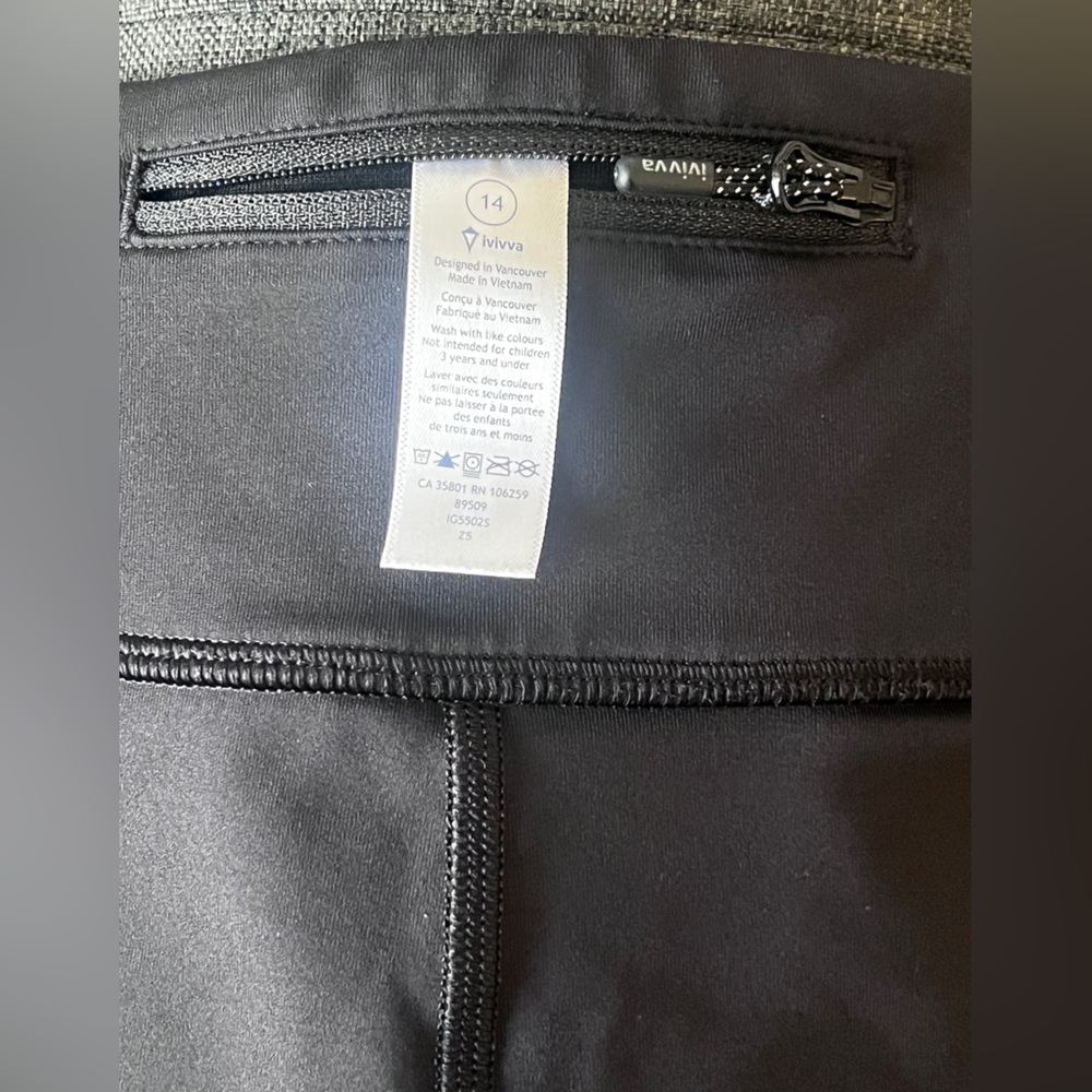 Ivivva Black Leggings with Zipper Detail - Picture 2 of 7